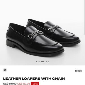 Mango Black Leather Loafers with Chain Accent